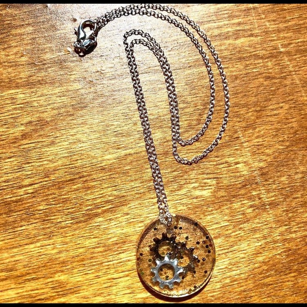 Epoxy Necklace with Gears and Glitter